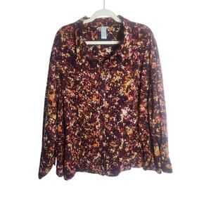 Catherine's corduroy button-down shirt sz 4X abstract fall colors lightweight